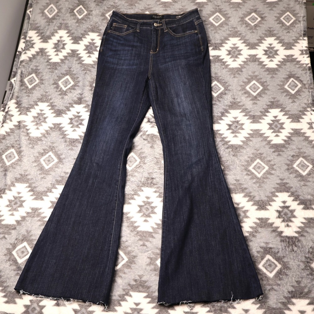 Judy Blue Flare Jeans Dark Wash Raw Hem High Rise JB82343DK Womens 9/29